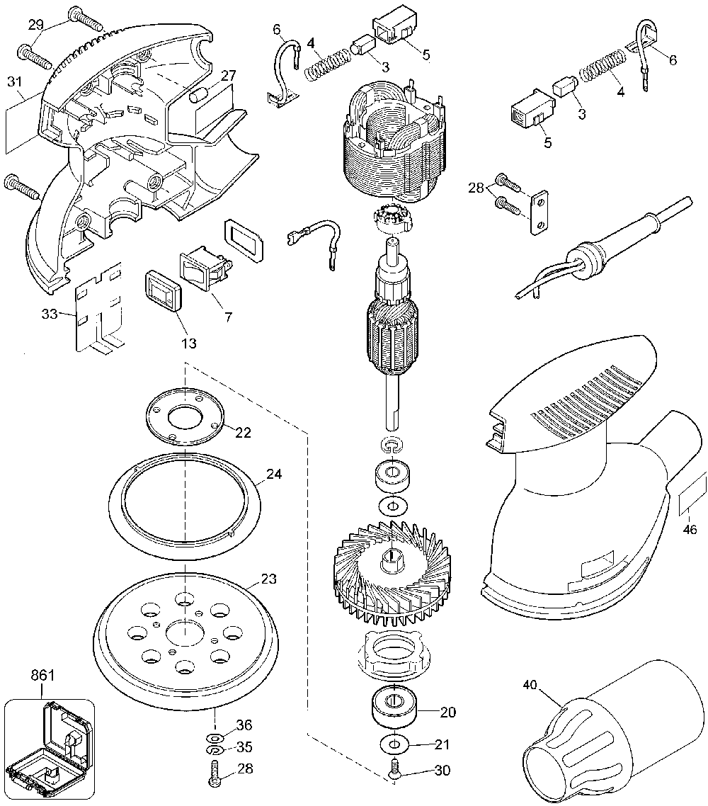 Page A Diagram and Parts List for RO100 Type 5 Black and Decker Orbital or Palm Sander